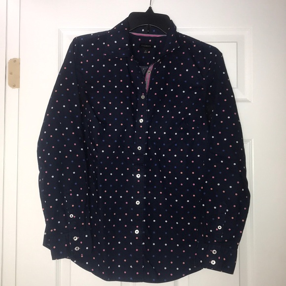 Talbots Navy & Multi Color Polka Dots Button Down - Picture 2 of 4